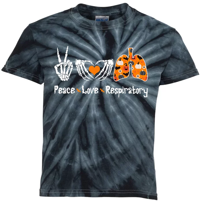 Peace Love Respiratory Therapist Skeleton Halloween Costume Kids Tie-Dye T-Shirt