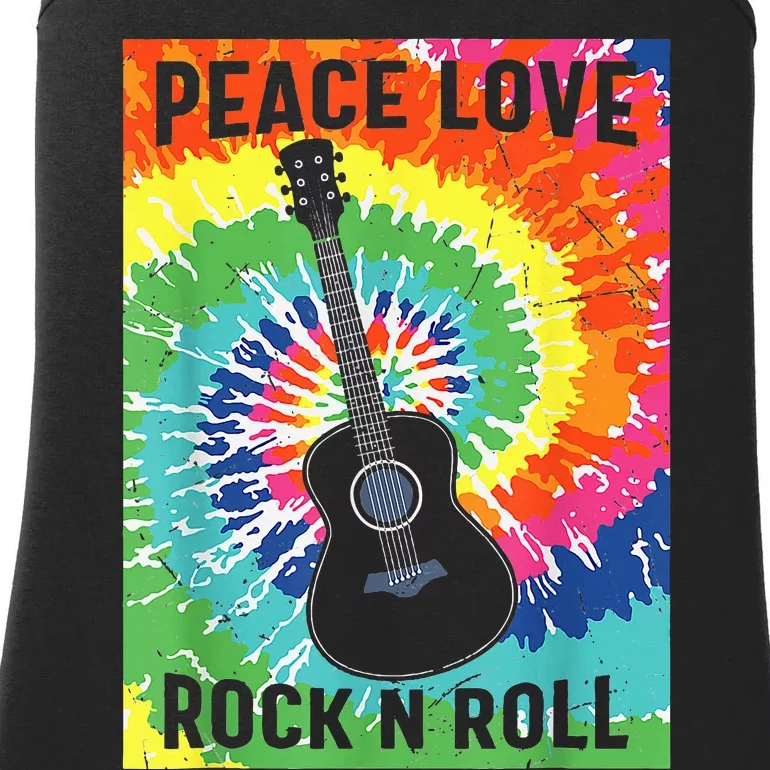 Peace Love Rock Roll Tie Dye Hippie Guitar Music Retro Ladies Essential Tank