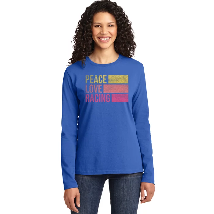 Peace Love Racing Funny Auto Racing Mechanic Ual Cute Gift Ladies Long Sleeve Shirt