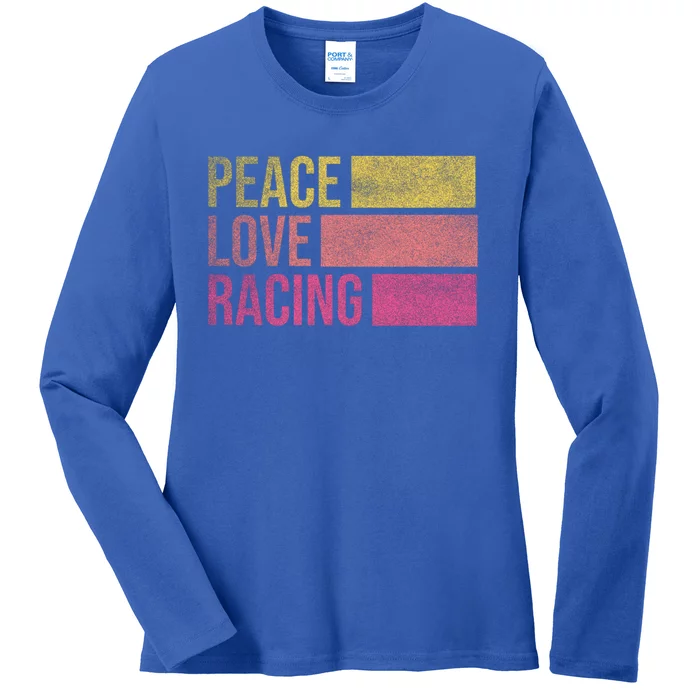 Peace Love Racing Funny Auto Racing Mechanic Ual Cute Gift Ladies Long Sleeve Shirt