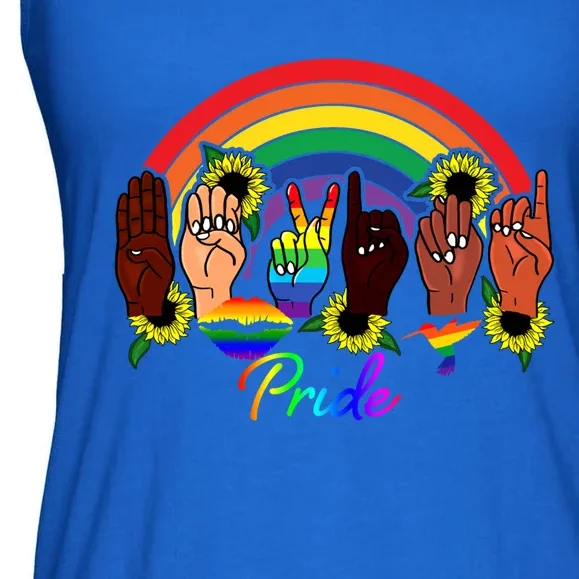 Pride Lgbt Rainbow Lips Kindness Sign Language Hand Flowers Gift Ladies Essential Flowy Tank