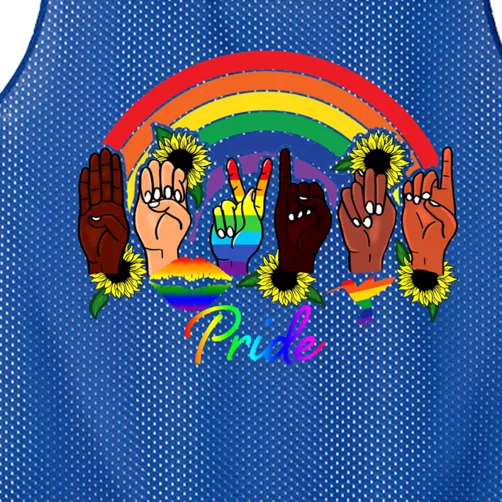 Pride Lgbt Rainbow Lips Kindness Sign Language Hand Flowers Gift Mesh Reversible Basketball Jersey Tank