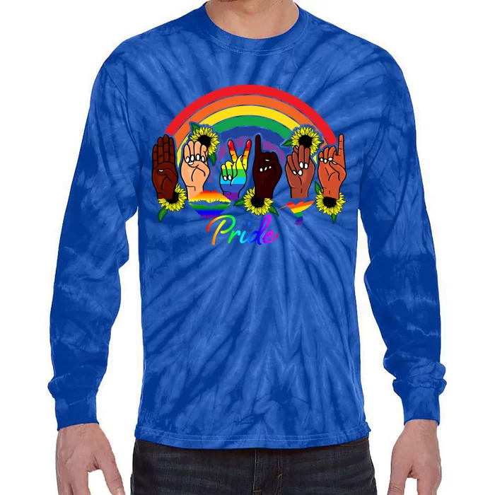 Pride Lgbt Rainbow Lips Kindness Sign Language Hand Flowers Gift Tie-Dye Long Sleeve Shirt