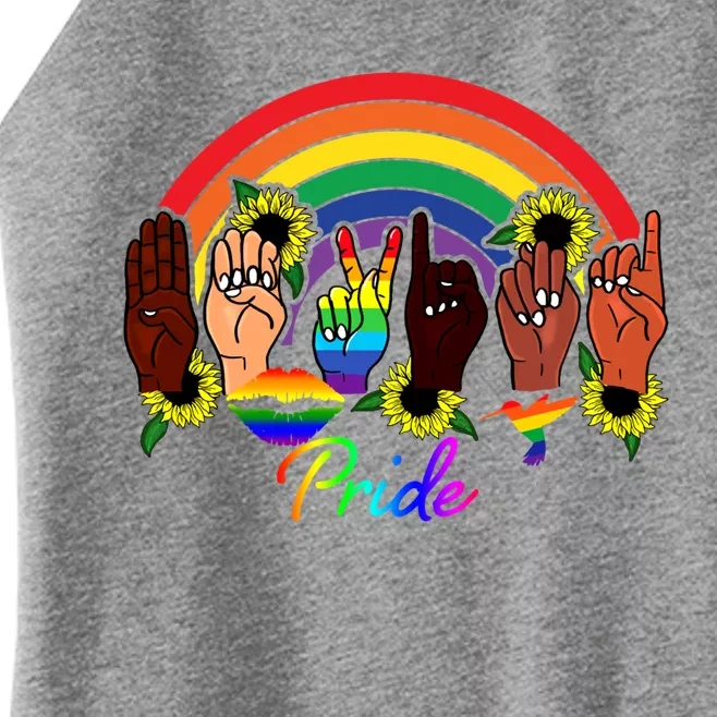 Pride Lgbt Rainbow Lips Kindness Sign Language Hand Flowers Gift Women’s Perfect Tri Rocker Tank