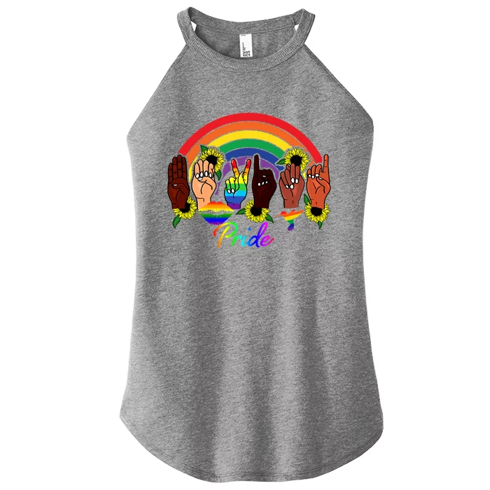 Pride Lgbt Rainbow Lips Kindness Sign Language Hand Flowers Gift Women’s Perfect Tri Rocker Tank