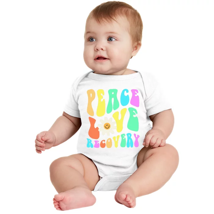 Peace Love Recovery Retro Sober Celebration Baby Bodysuit