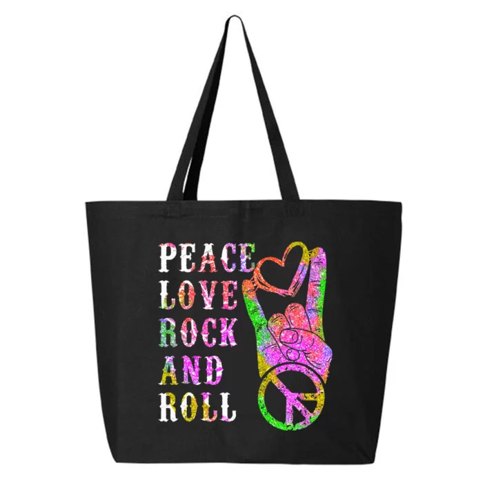 Peace Love Rock and Roll Tie Dye Hippie Vintage Rock Concert 25L Jumbo Tote