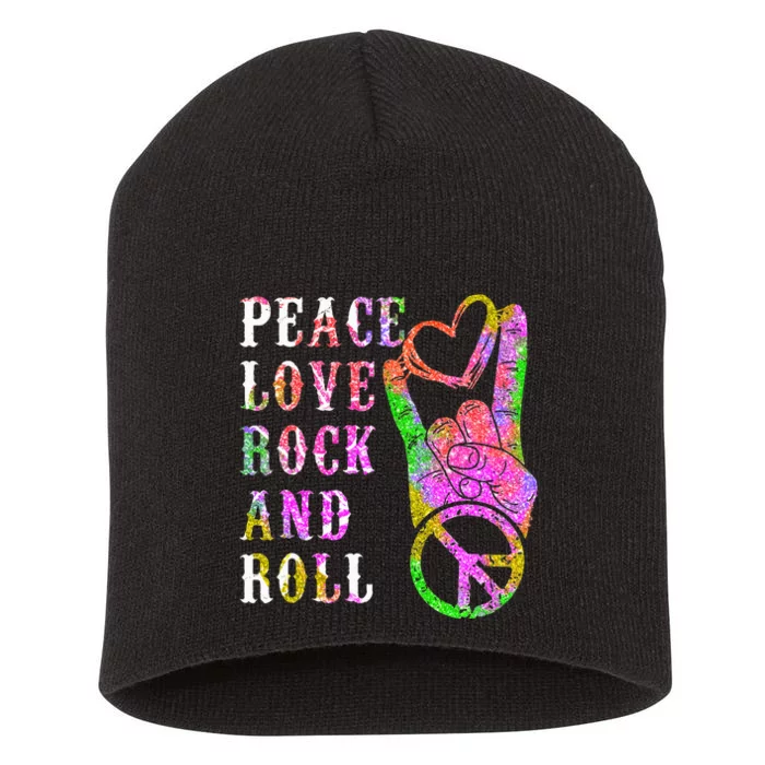 Peace Love Rock and Roll Tie Dye Hippie Vintage Rock Concert Short Acrylic Beanie