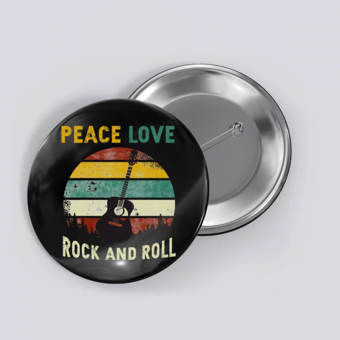 Peace Love Rock & Roll Guitar Player Guitarist Vintage Button