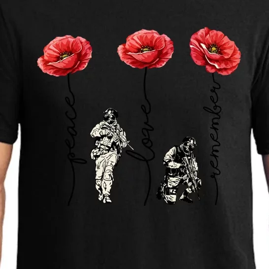 Peace Love Remember Red Poppy Flower Soldier Veteran Day Gift Pajama Set