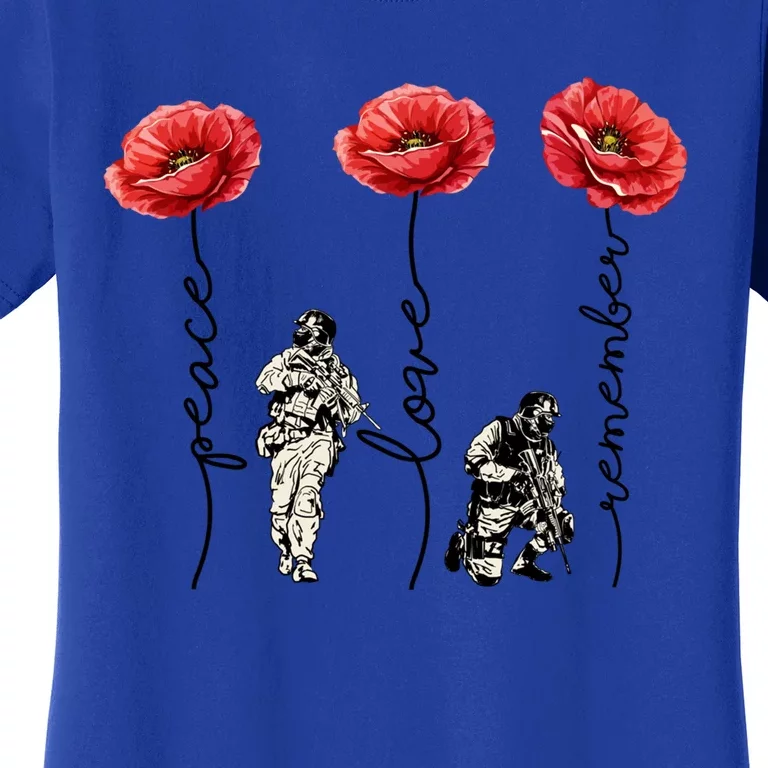 Peace Love Remember Red Poppy Flower Soldier Veteran Day Gift Women's T-Shirt