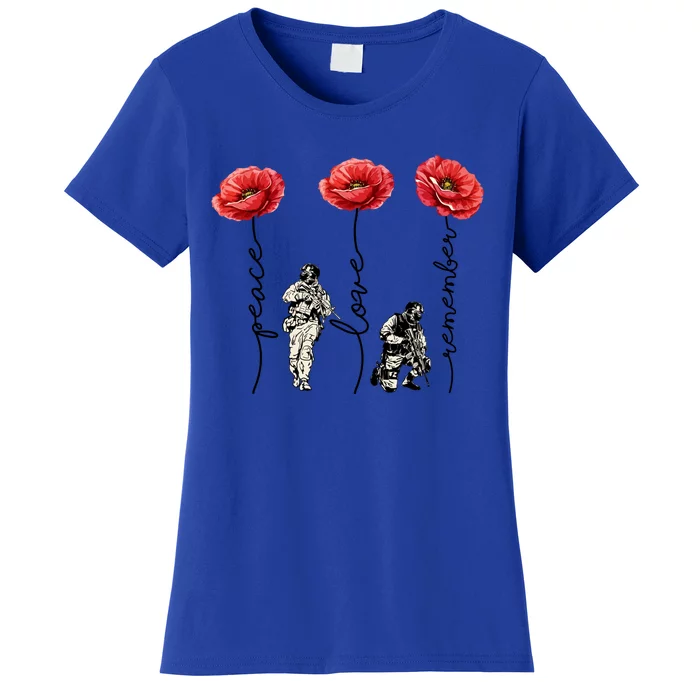 Peace Love Remember Red Poppy Flower Soldier Veteran Day Gift Women's T-Shirt