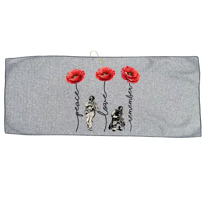 Peace Love Remember Red Poppy Flower Soldier Veteran Day Gift Large Microfiber Waffle Golf Towel