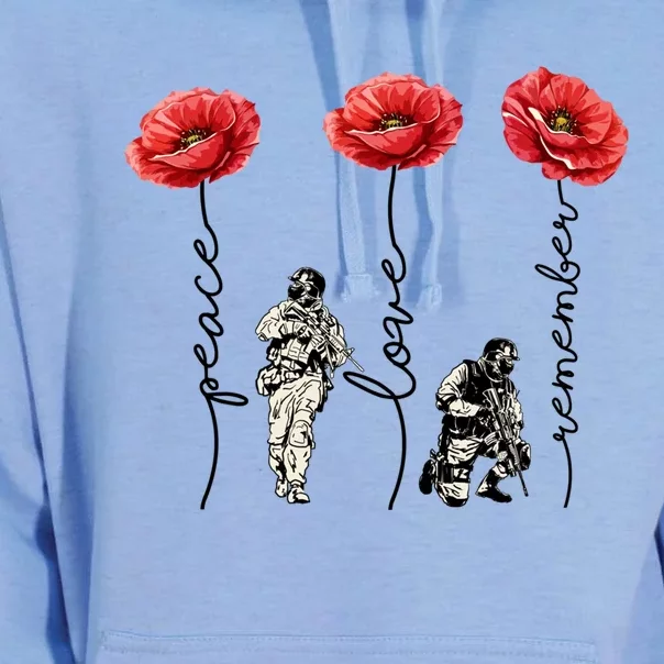 Peace Love Remember Red Poppy Flower Soldier Veteran Day Gift Unisex Surf Hoodie