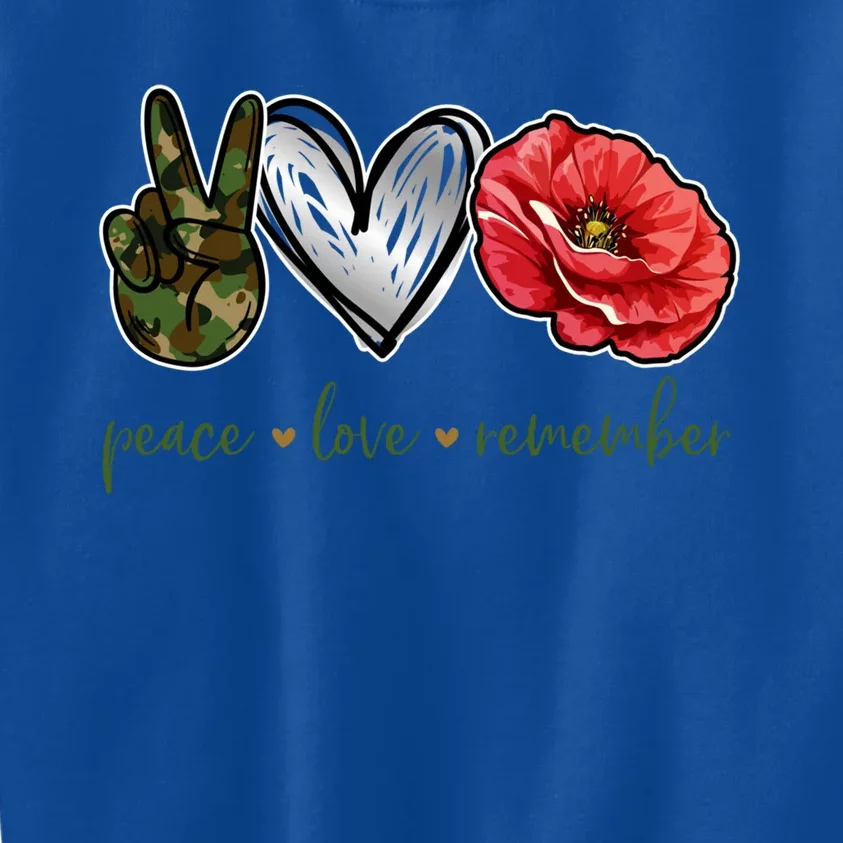 Peace Love Remember Red Poppy Flower Soldier Veteran Day Gift Kids Sweatshirt