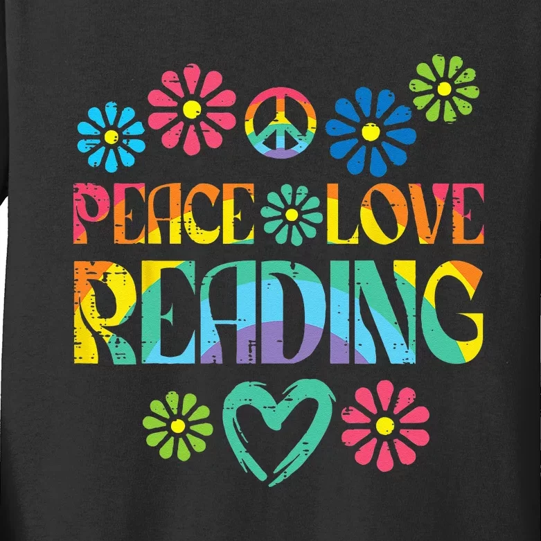 Peace Love Reading Tie Dye Book Lover Bookworm Librarian Kids Long Sleeve Shirt