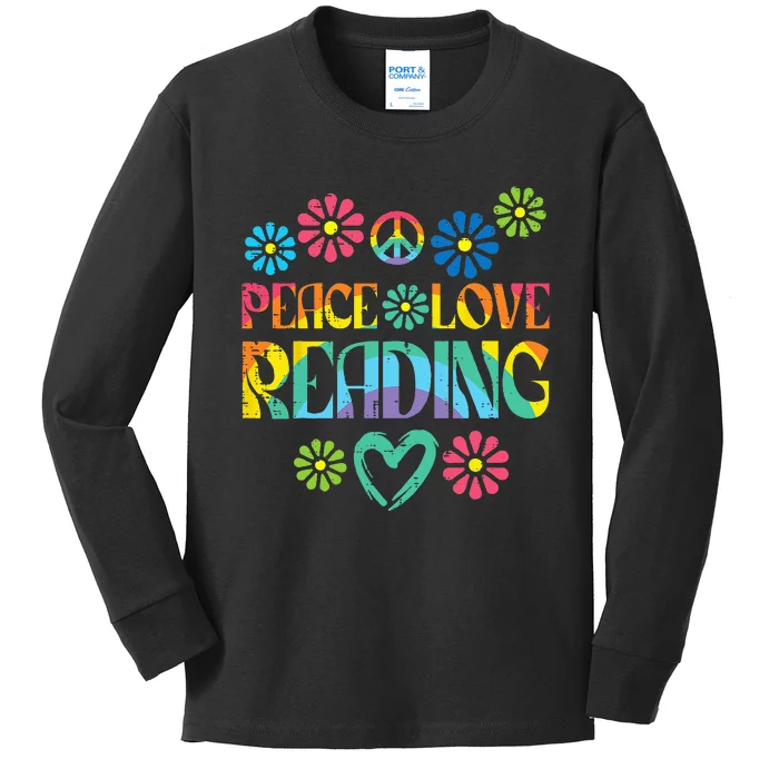 Peace Love Reading Tie Dye Book Lover Bookworm Librarian Kids Long Sleeve Shirt