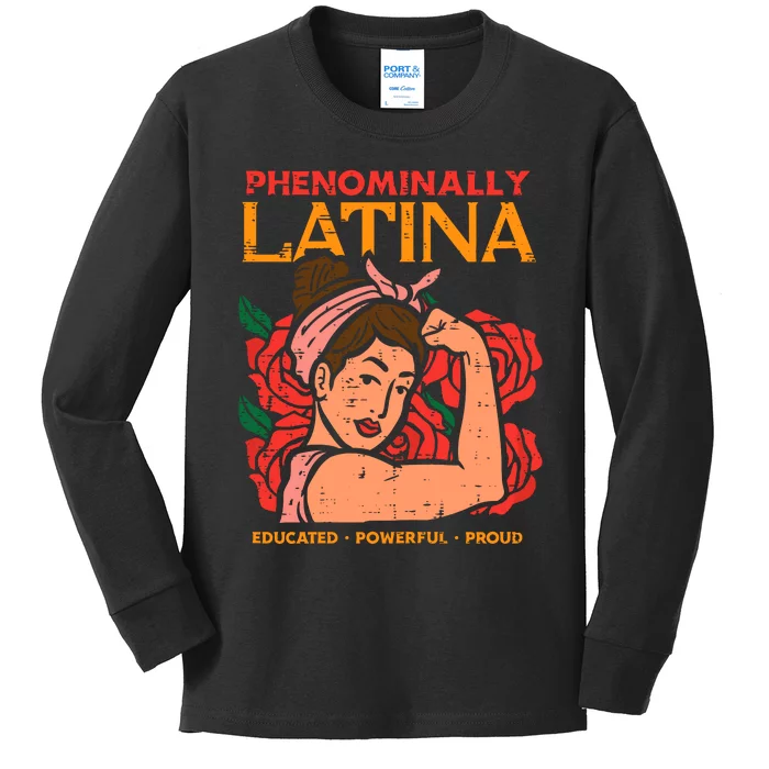 Phenominally Latina Rosie Hispanic Heritage Month Kids Long Sleeve Shirt