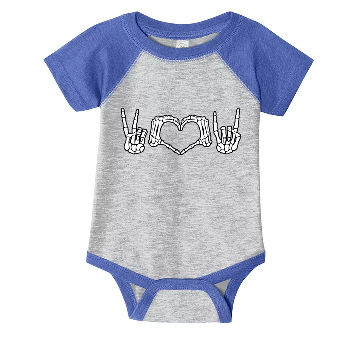 Peace Love Rock And Roll Skeleton Hand Pastel Goth Gift Infant Baby Jersey Bodysuit