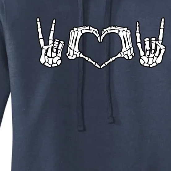 Peace Love Rock And Roll Skeleton Hand Pastel Goth Gift Women's Pullover Hoodie