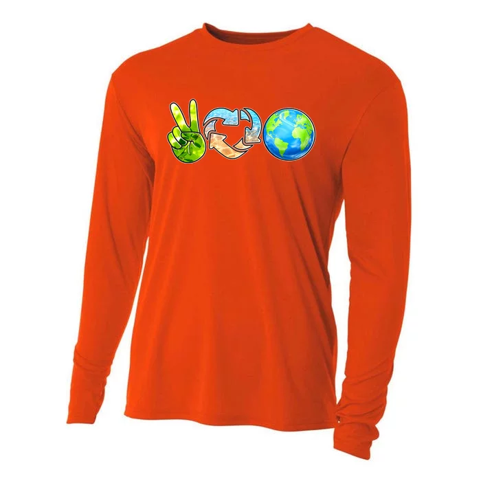 Peace Love Recycle Earth Celebrate Earth Day Everyday Cooling Performance Long Sleeve Crew