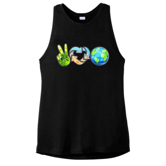 Peace Love Recycle Earth Celebrate Earth Day Everyday Ladies Tri-Blend Wicking Tank