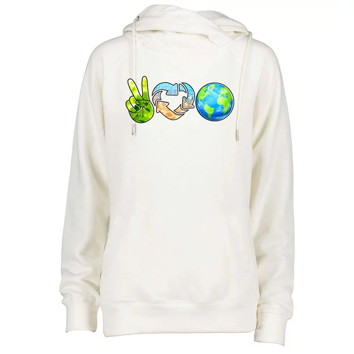 Peace Love Recycle Earth Celebrate Earth Day Everyday Womens Funnel Neck Pullover Hood