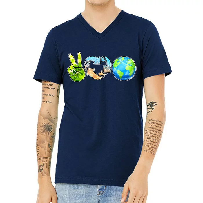 Peace Love Recycle Earth Celebrate Earth Day Everyday V-Neck T-Shirt