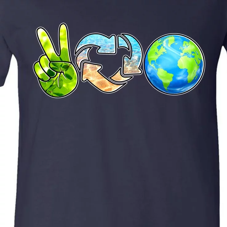 Peace Love Recycle Earth Celebrate Earth Day Everyday V-Neck T-Shirt