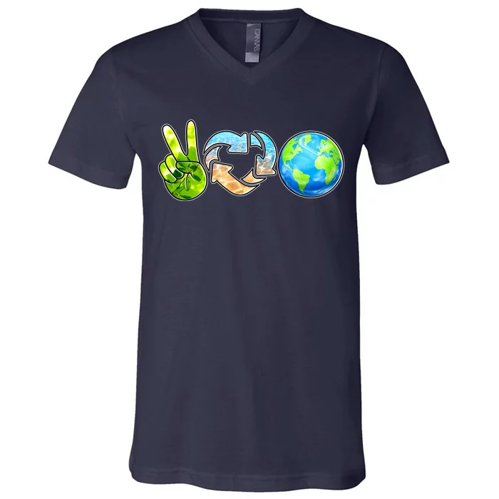 Peace Love Recycle Earth Celebrate Earth Day Everyday V-Neck T-Shirt