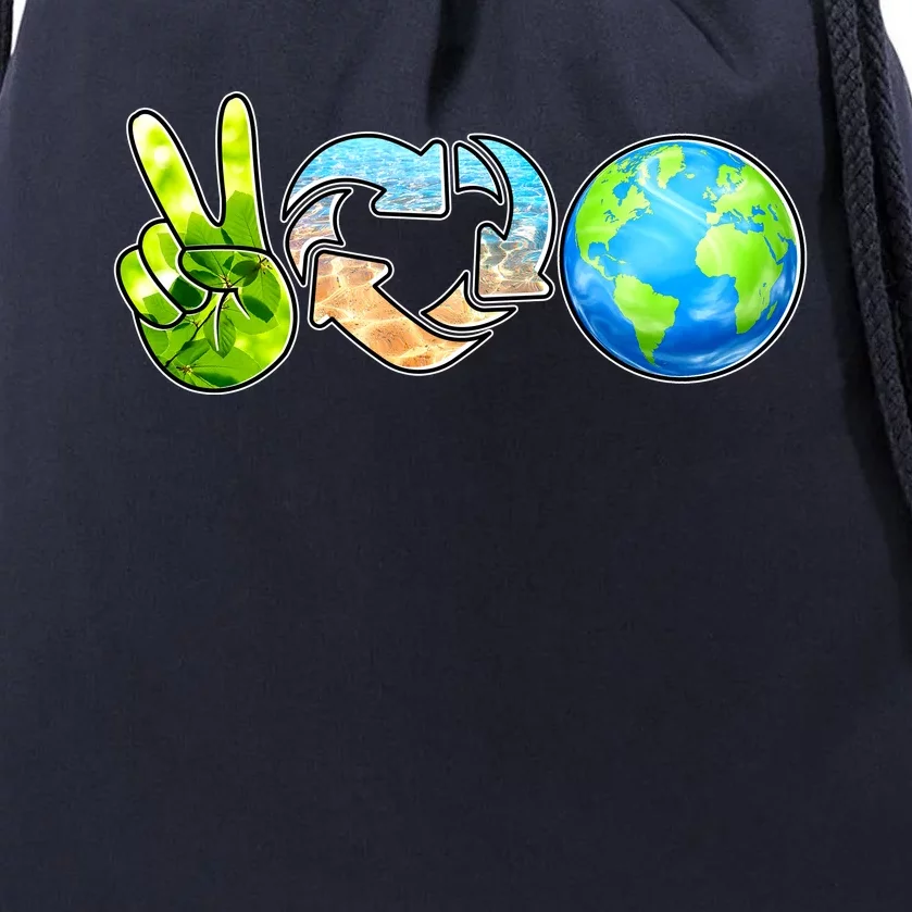 Peace Love Recycle Earth Celebrate Earth Day Everyday Drawstring Bag