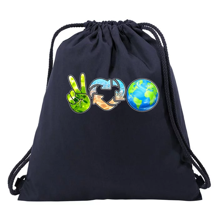 Peace Love Recycle Earth Celebrate Earth Day Everyday Drawstring Bag