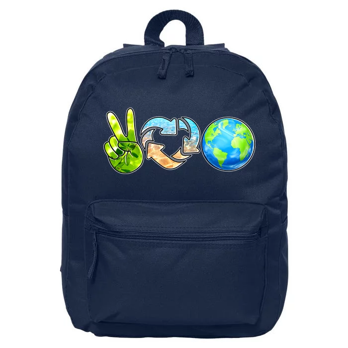 Peace Love Recycle Earth Celebrate Earth Day Everyday 16 in Basic Backpack