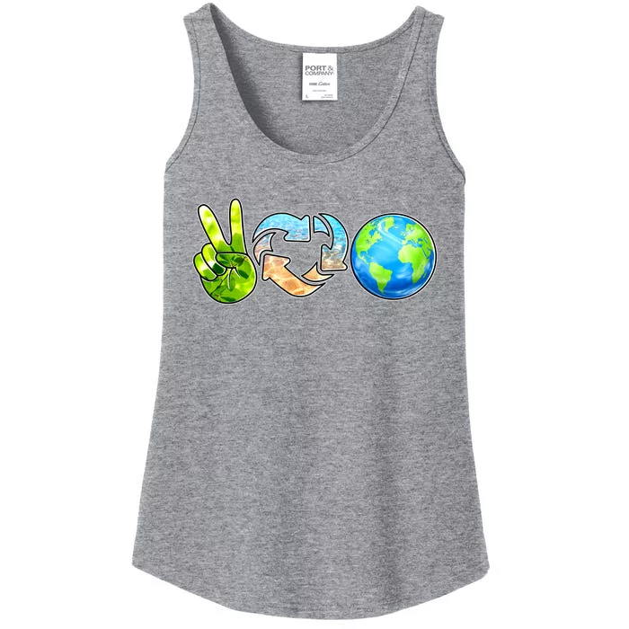 Peace Love Recycle Earth Celebrate Earth Day Everyday Ladies Essential Tank