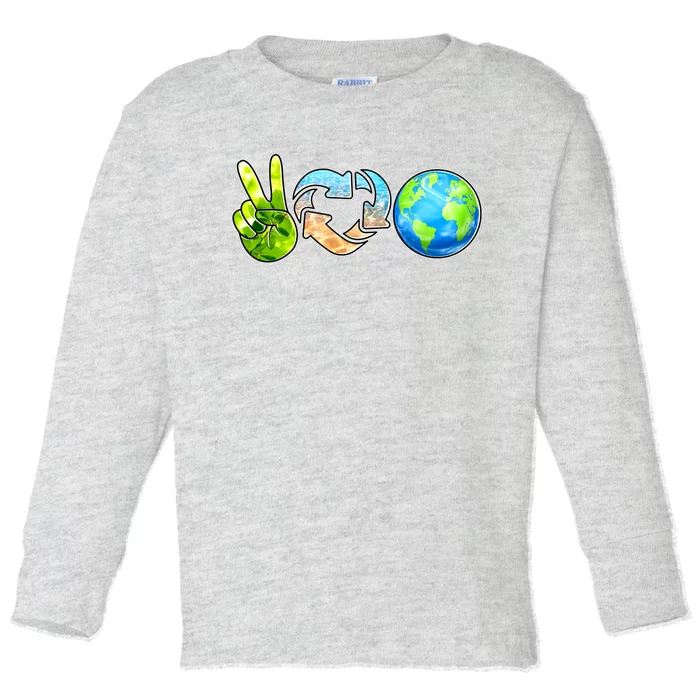 Peace Love Recycle Earth Celebrate Earth Day Everyday Toddler Long Sleeve Shirt