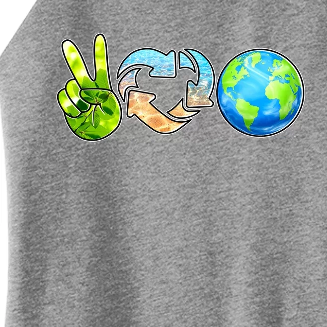 Peace Love Recycle Earth Celebrate Earth Day Everyday Women’s Perfect Tri Rocker Tank