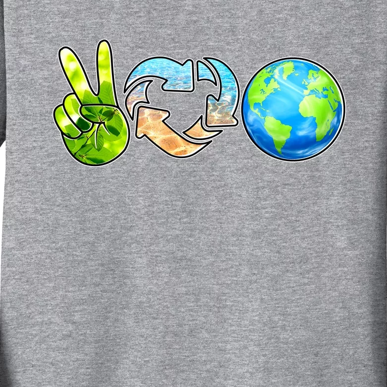 Peace Love Recycle Earth Celebrate Earth Day Everyday Kids Long Sleeve Shirt