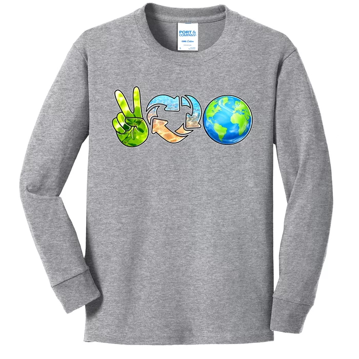 Peace Love Recycle Earth Celebrate Earth Day Everyday Kids Long Sleeve Shirt