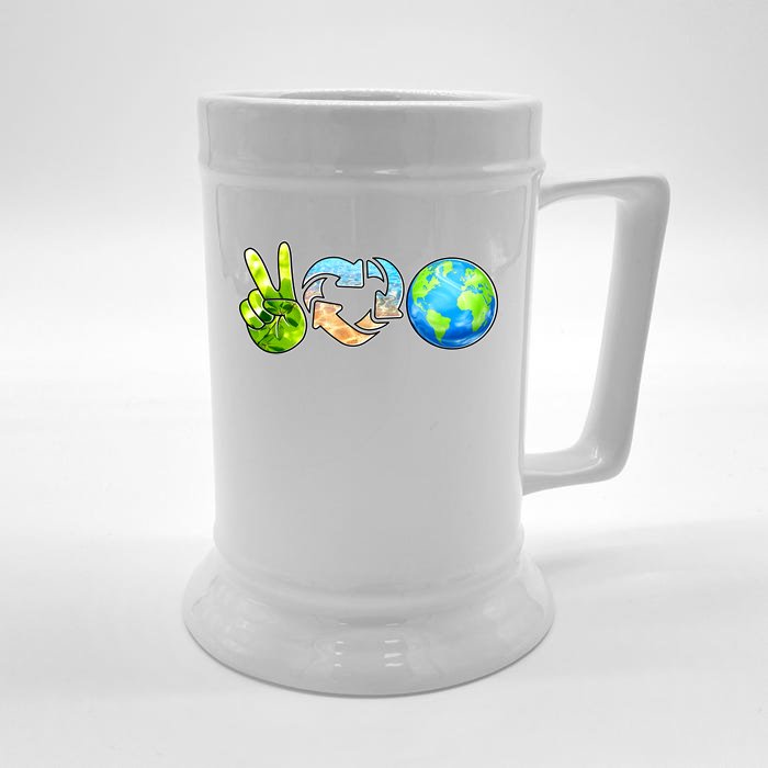 Peace Love Recycle Earth Celebrate Earth Day Everyday Front & Back Beer Stein