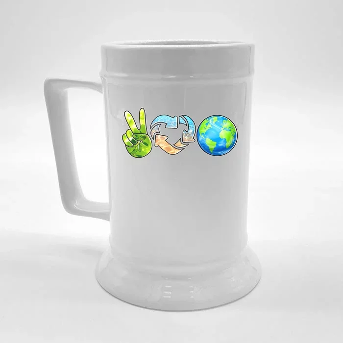 Peace Love Recycle Earth Celebrate Earth Day Everyday Front & Back Beer Stein