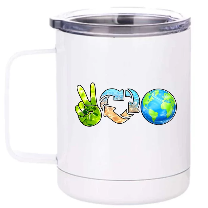 Peace Love Recycle Earth Celebrate Earth Day Everyday Front & Back 12oz Stainless Steel Tumbler Cup