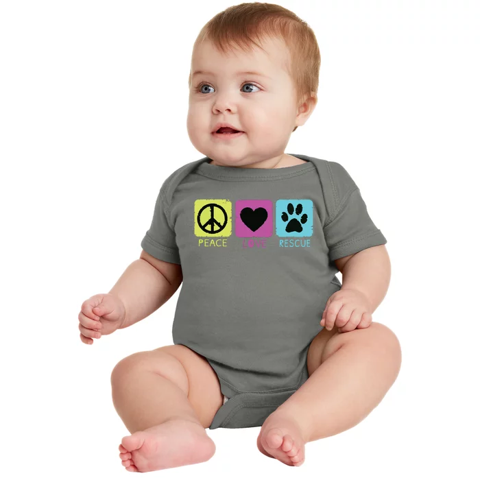 Peace Love Rescue Dogs Retro Distressed Graphic Design Baby Bodysuit