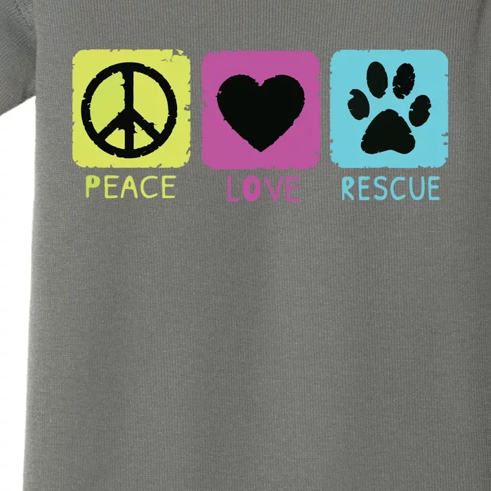 Peace Love Rescue Dogs Retro Distressed Graphic Design Baby Bodysuit