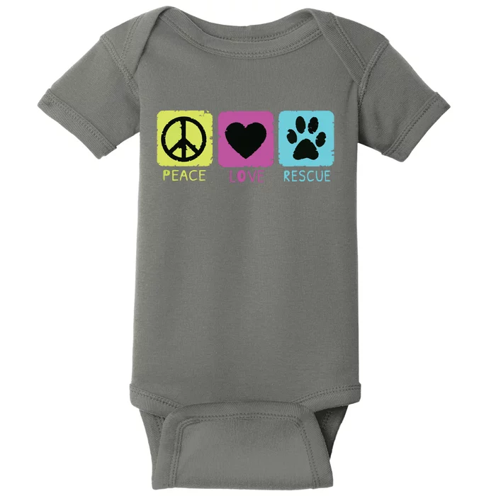 Peace Love Rescue Dogs Retro Distressed Graphic Design Baby Bodysuit