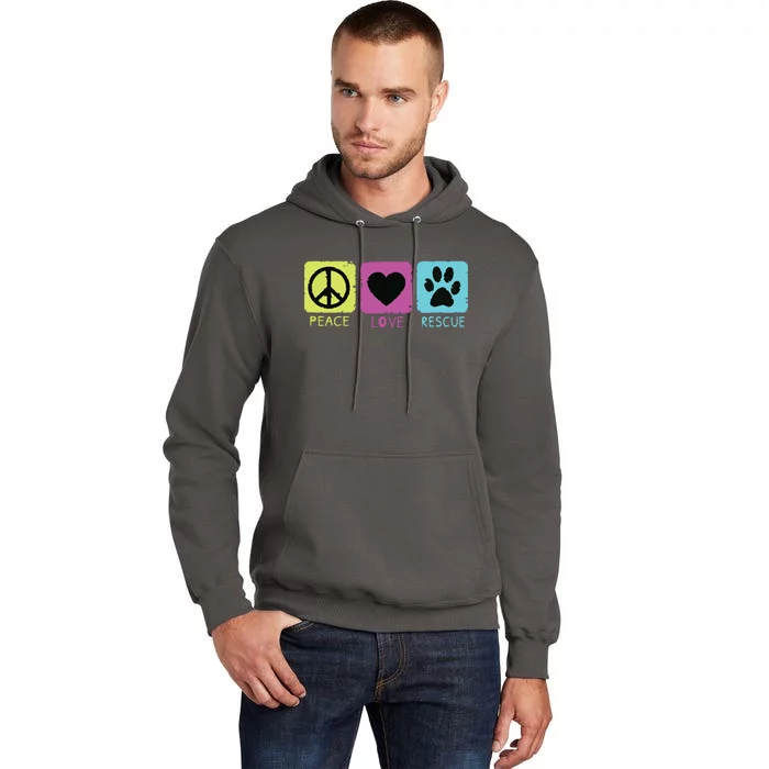 Peace Love Rescue Dogs Retro Distressed Graphic Design Tall Hoodie