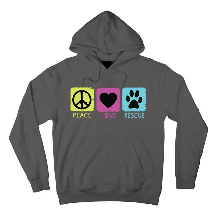 Peace Love Rescue Dogs Retro Distressed Graphic Design Tall Hoodie