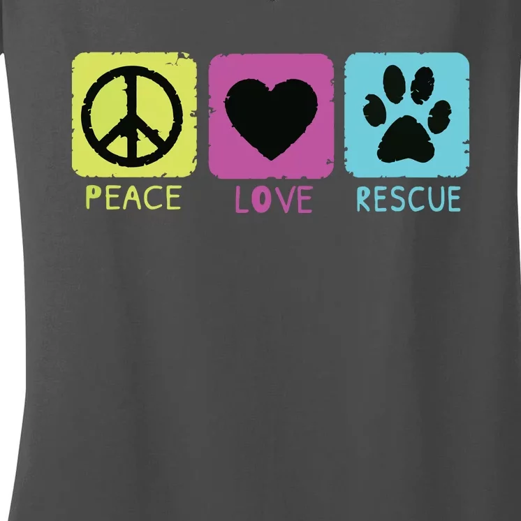 Peace Love Rescue Dogs Retro Distressed Graphic Design Women's V-Neck T-Shirt