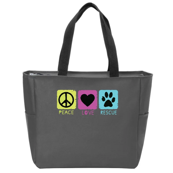 Peace Love Rescue Dogs Retro Distressed Graphic Design Zip Tote Bag