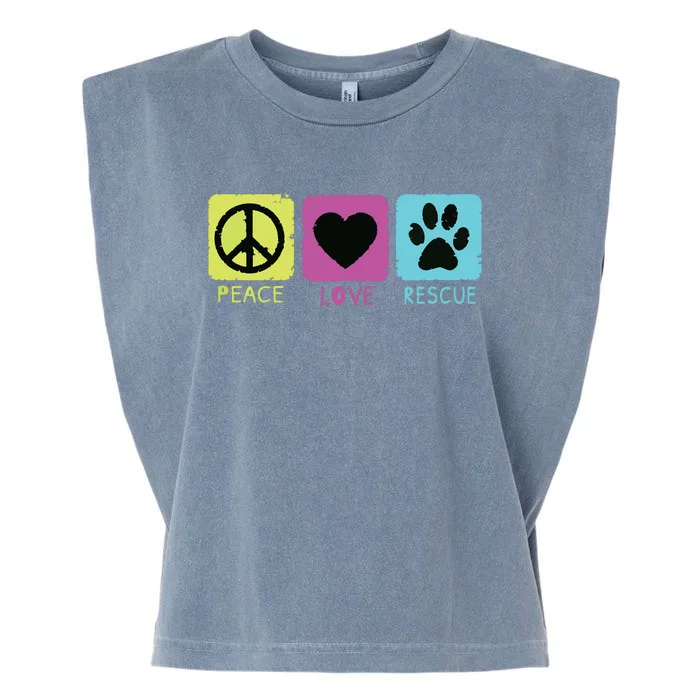 Peace Love Rescue Dogs Retro Distressed Graphic Design Garment-Dyed Women's Muscle Tee