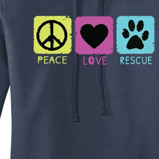 Peace Love Rescue Dogs Retro Distressed Graphic Design Women's Pullover Hoodie